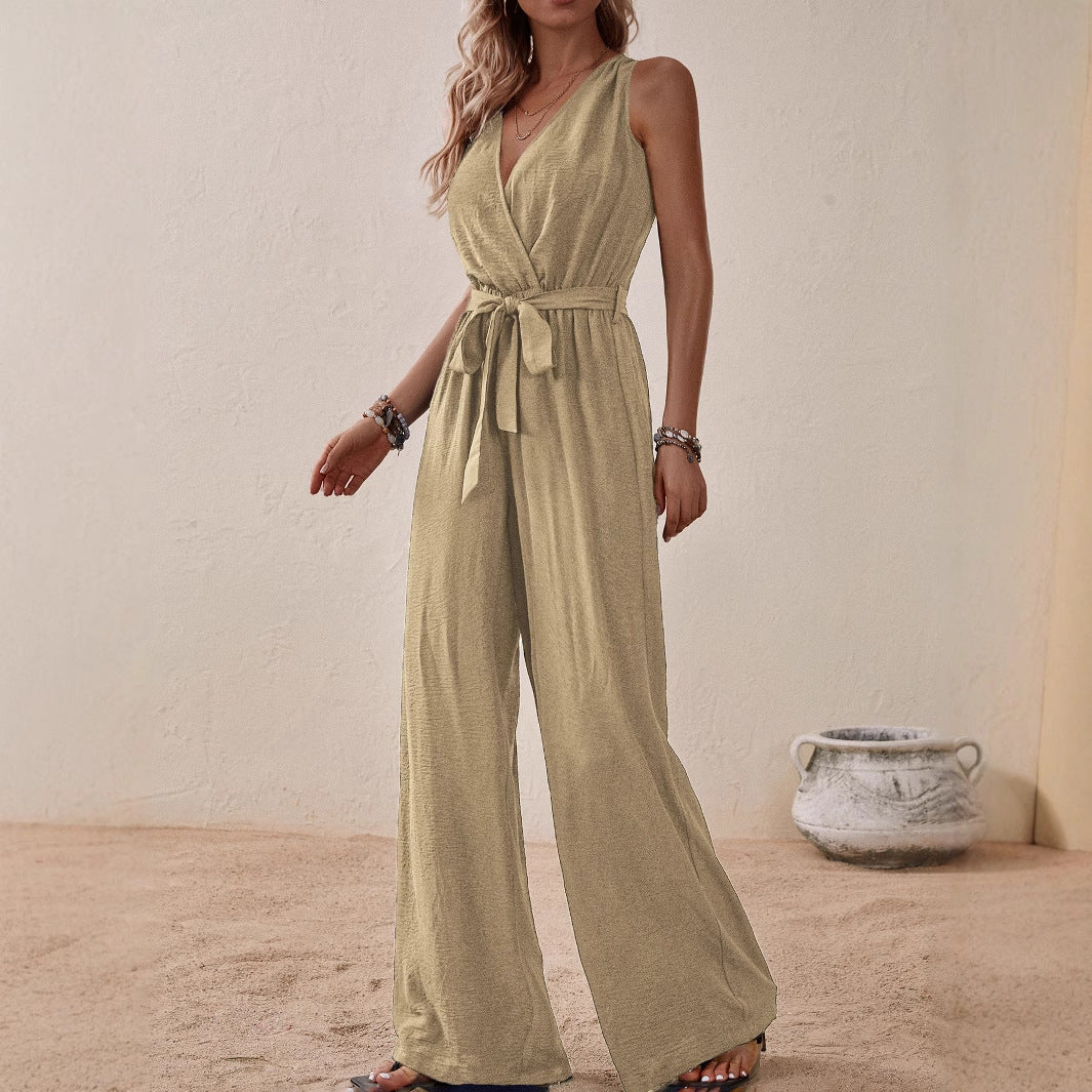 Women's Strap High-Waist Sleeveless Jumpsuit – Ice Silk Casual Wide-Leg FitiqueFit
