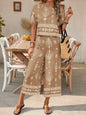 Women's Ethnic Print Contrast Two-Piece Set – Top & Straight-Leg Pants FitiqueFit