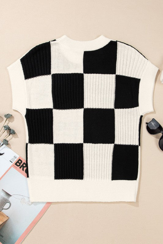 Checker Colorblock Crewneck Short Sleeve Sweater Shop Style & More | Fresh Looks, Everyday Deals & Free Shipping