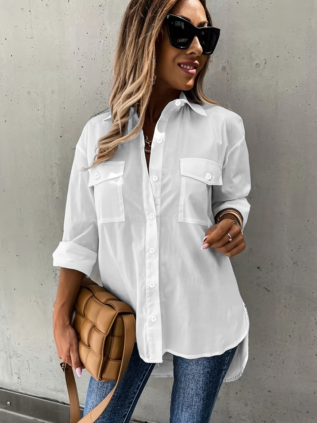 Women’s Casual Long Sleeve Shirt with Pocket FitiqueFit