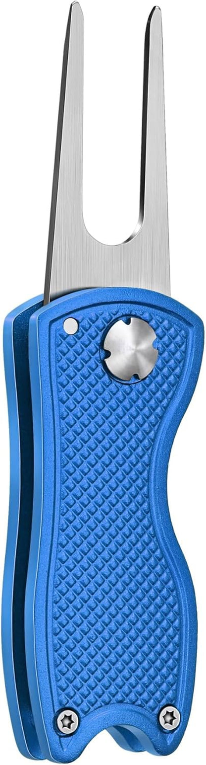 Golf Divot Repair Tool, All Metal Foldable Divot Tool with Pop-Up Button & Magnetic Ball Marker, 2-6 Pack