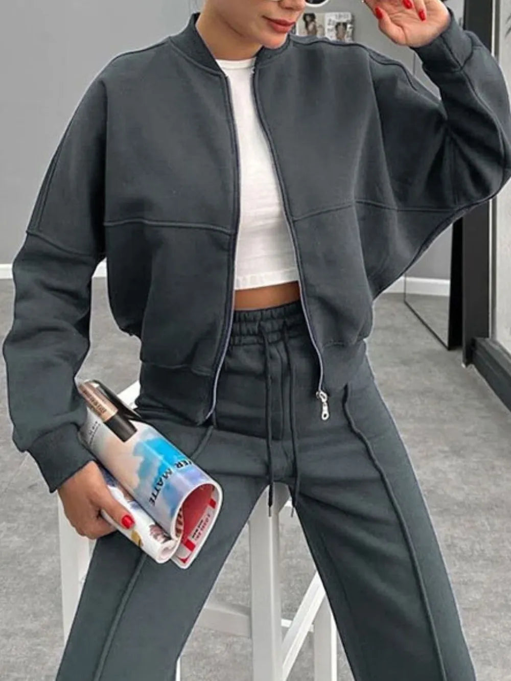 Baseball Collar Zip Up Outerwear and Drawstring Pants Set New Era Fashion LLc