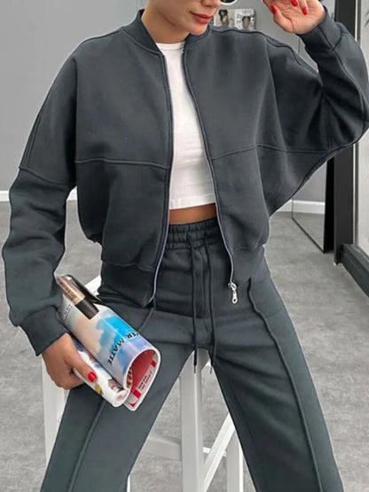 Baseball Collar Zip Up Outerwear and Drawstring Pants Set New Era Fashion LLc