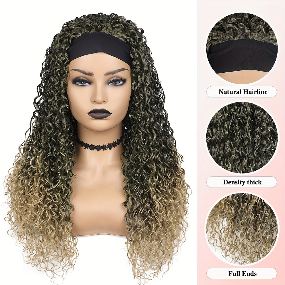 Ombre Blonde Curly Headband Wigs for Women Honey Blond Soft Hair Afro Curl Coily Synthetic Wig Headband Wigs for Mothers Day Gifts (Ombre Blonde) NovaCart