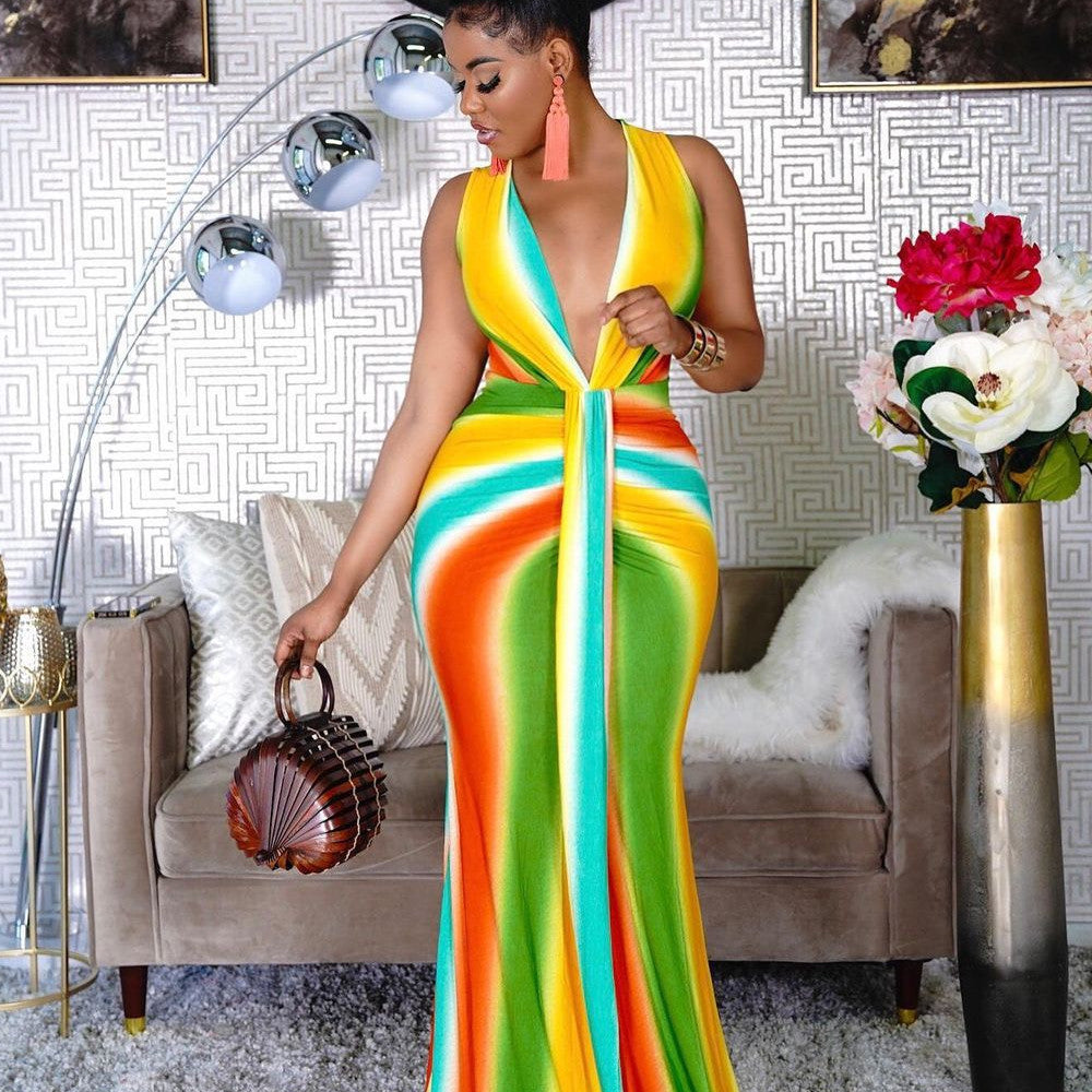 Fashion Sexy Digital Printed V-neck Women's Dress See size chart under “more details” The Fashion Celestial