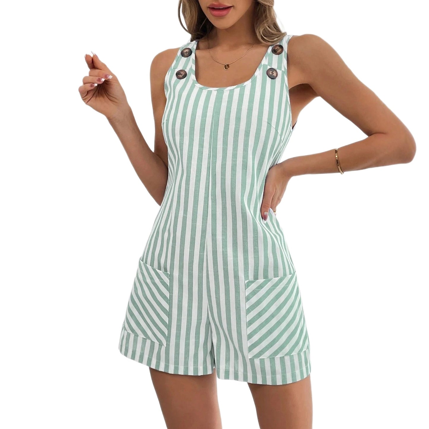 Women's Sleeveless Linen Blend Romper Shorts – Loose Fit Jumpsuit FitiqueFit