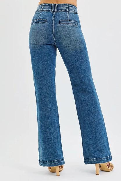 RISEN Full Size Tummy Control High Rise Bootcut Jeans with Double Button Waistband Plus Size West2East Surf