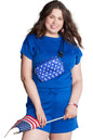 Dark Blue Plus Size Fashion Textured Short 2pcs Outfit Garden Naked Curves