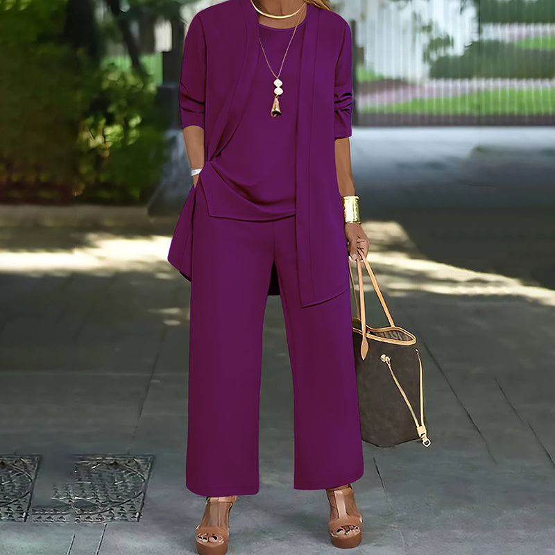 Women's Plus Size 3-Piece Lounge Set – Cardigan, Vest & Wide-Leg Pants FitiqueFit