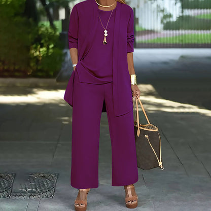 Women's Plus Size 3-Piece Lounge Set – Cardigan, Vest & Wide-Leg Pants FitiqueFit