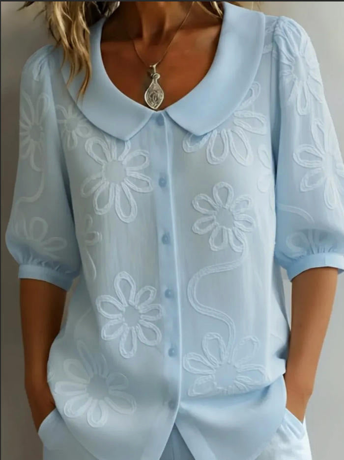 Women's Loose-Fit Retro 3D Embroidered Floral Shirt – Buttoned Casual Top FitiqueFit