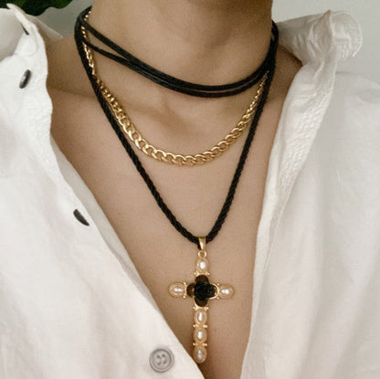Layered Black Rose Cross Necklace Shop Style & More | Fresh Looks, Everyday Deals & Free Shipping