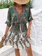 Paisley Print Batwing Sleeve Tassel Tie Front Ruffle Hem Dress FitiqueFit