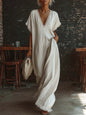Lace-Trimmed Loose Linen Cotton Long Dress for Women FitiqueFit