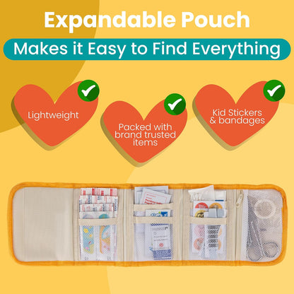 Kids First Aid Kit - 75-Piece Travel First Aid Kit for Toddlers and Babies, TSA Approved, Latex Free, Fits Diaper Bag, Backpack, Purse or Car, Designed by a Mom and Nurse (Orange Crush)