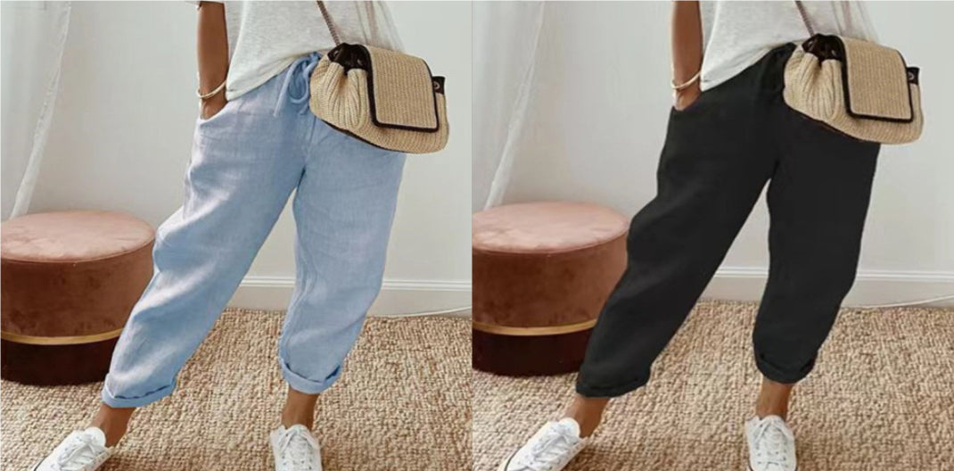 Women’s Cotton Linen Casual Pants – Solid Color FitiqueFit