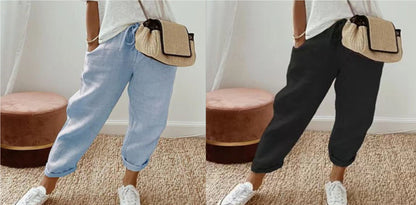 Women’s Cotton Linen Casual Pants – Solid Color FitiqueFit