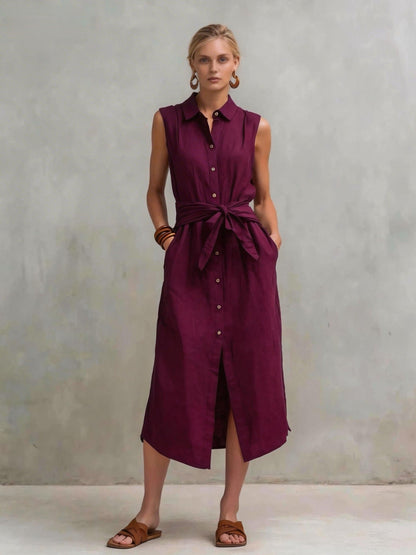 Women's Cotton-Linen Bag-Style Sleeveless Dress – Straight Cut FitiqueFit