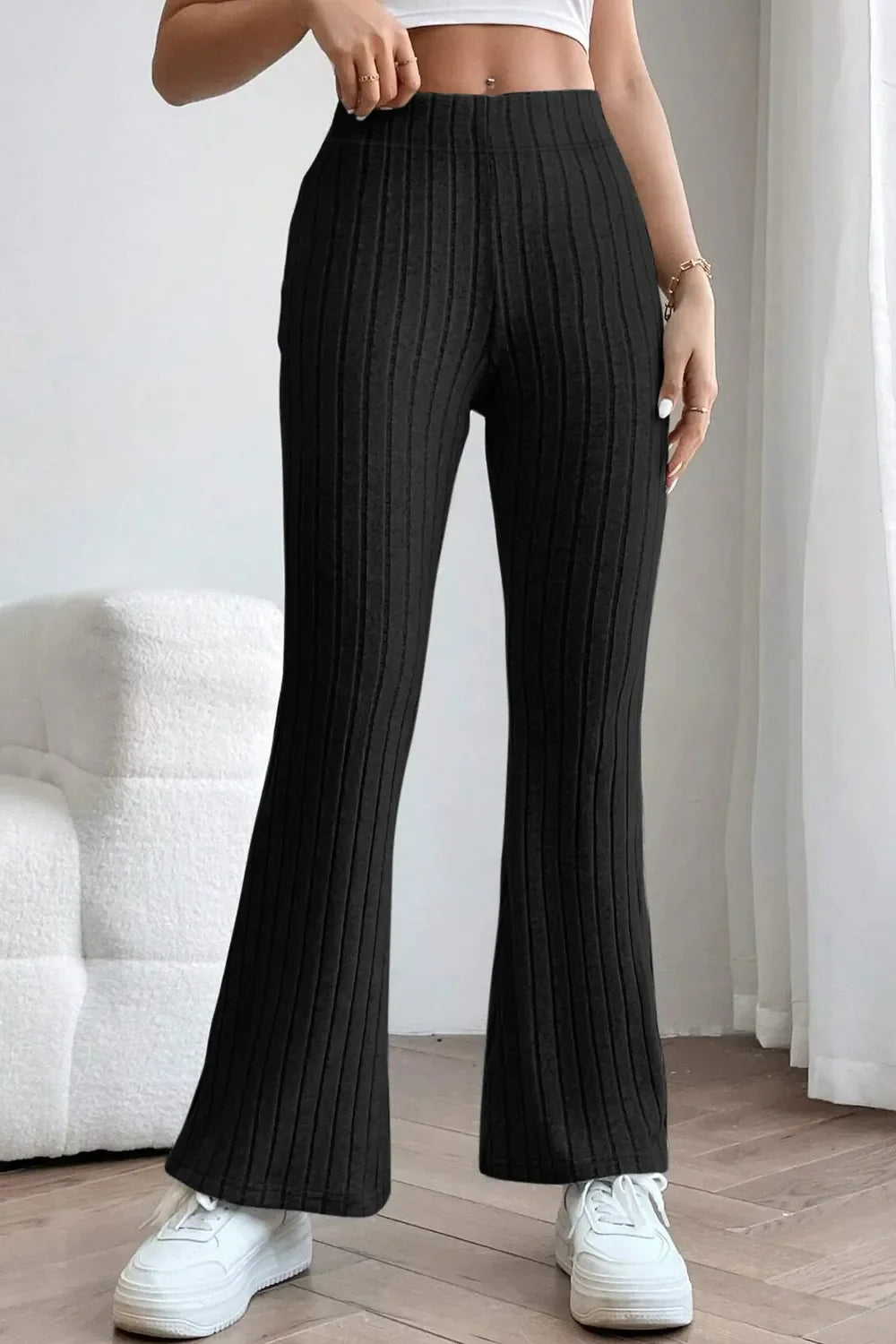 Basic Bae Full Size Ribbed High Waist Flare Pants New Era Fashion LLc