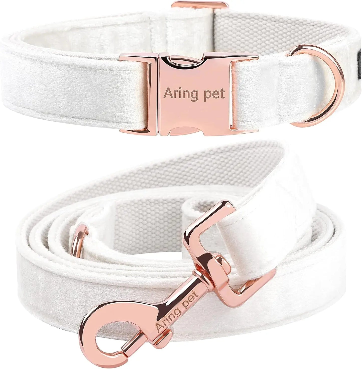 Stylish Soft White Velvet Dog Collar and Leash Set - Adjustable Comfort for Your Beloved Pet