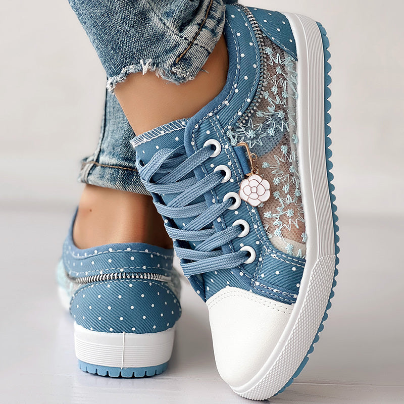 Floral Embroidered Polka Dot Print Sneakers — Women’s Casual Canvas Shoes FitiqueFit