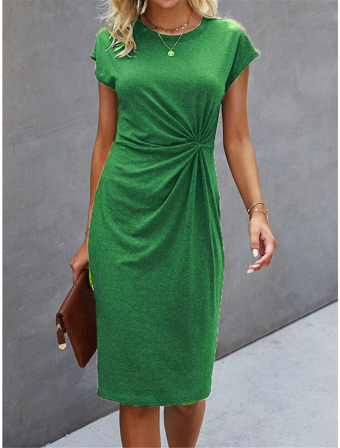 Front Knot Bodycon Midi Dress – Round Neck Sleeveless Tie Dress FitiqueFit