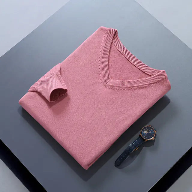 Men's V-Neck Cashmere Sweater - Soft Warm Pullover