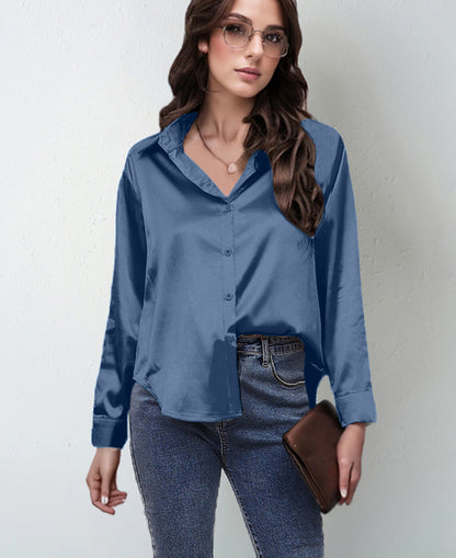 Women’s Satin Lapel Button-Down Blouse FitiqueFit