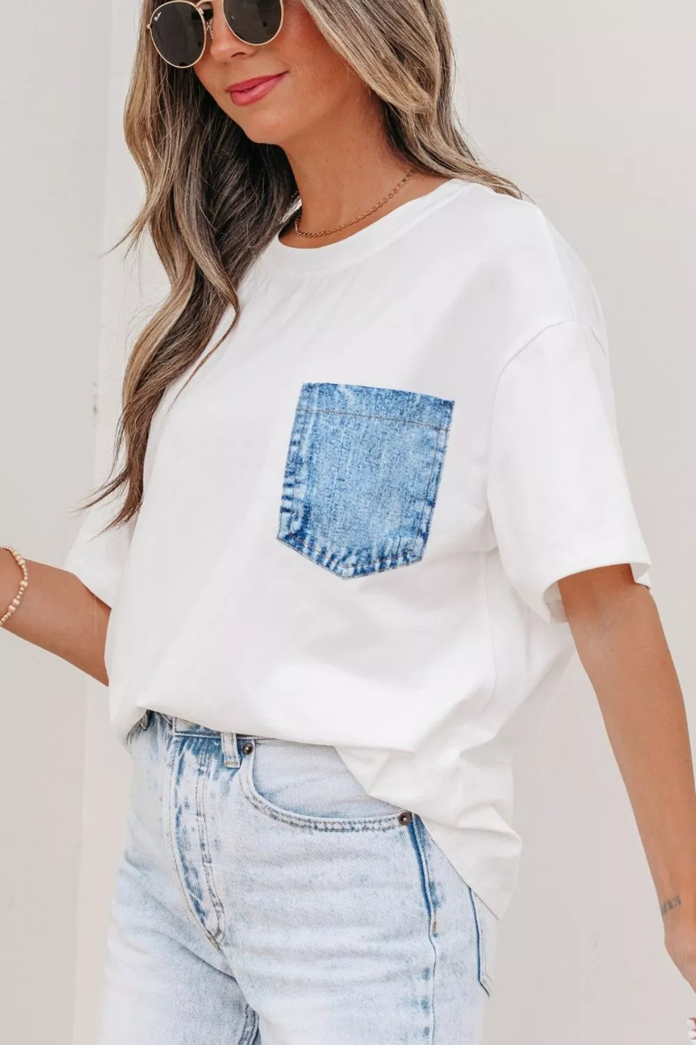 Color Block Chest Pocket Patched Casual Short Sleeve Top New Era Fashion LLc
