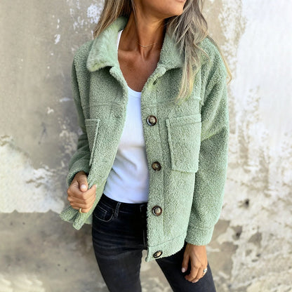 Plus Size Women’s Solid Color Sherpa Jacket FitiqueFit