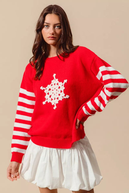 SO ME Christmas Snowflake Crochet Embellished Sweater West2East Surf