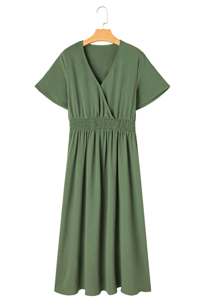 Four Leaf Clover Surplice Neckline Shirred High Waist Plus Size Maxi Dress Garden Naked Curves