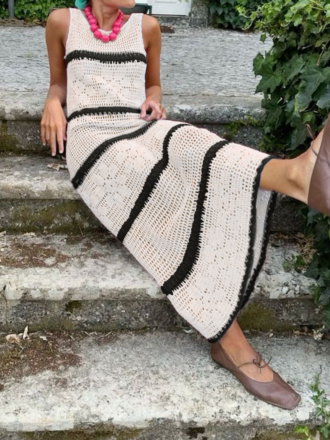 Knitted Sweater Contrast Color Vest Hollow Dress Grayceful LLC