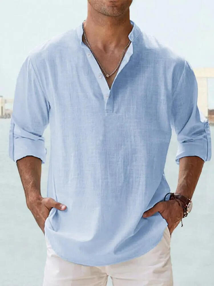 Men's Cotton Linen Long Sleeve Casual Shirt  Loose Tops SnagBag