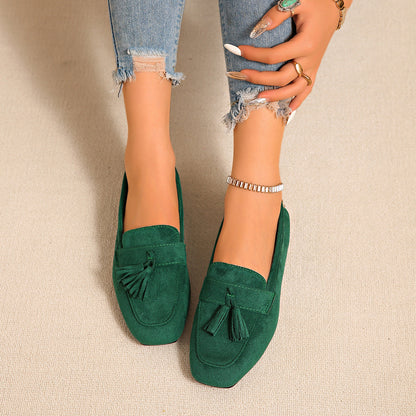 Women's Square Toe Tassel Slip-On Loafers | Suede Flat Casual Shoes FitiqueFit