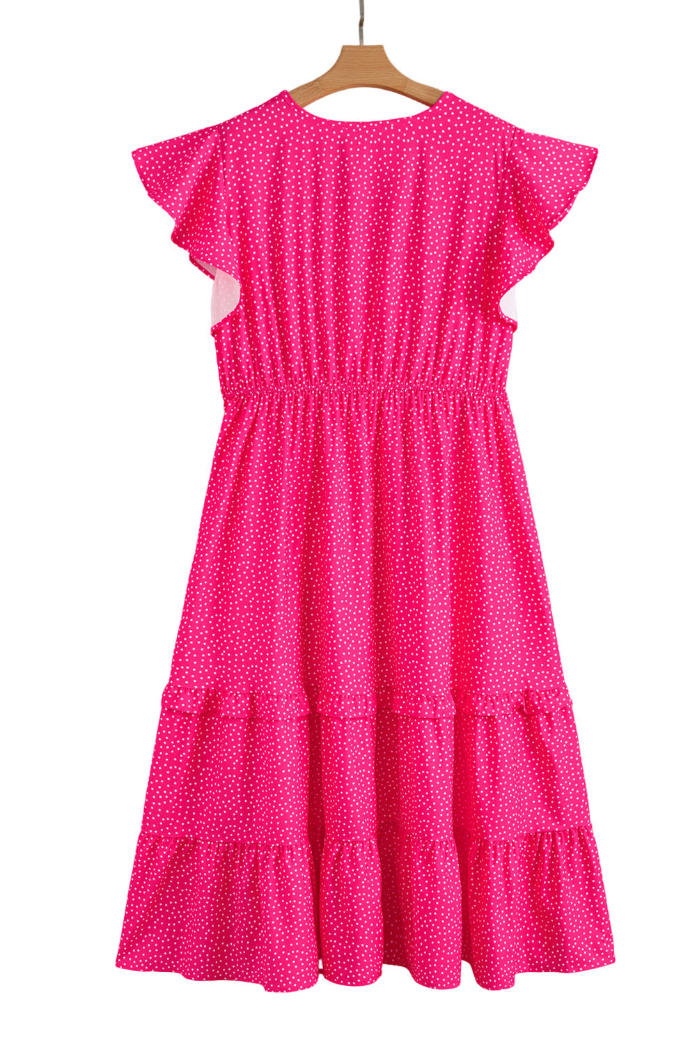 Rose Polka Dot Print Ruffled Smocked High Waist Plus Midi Dress Garden Naked Curves