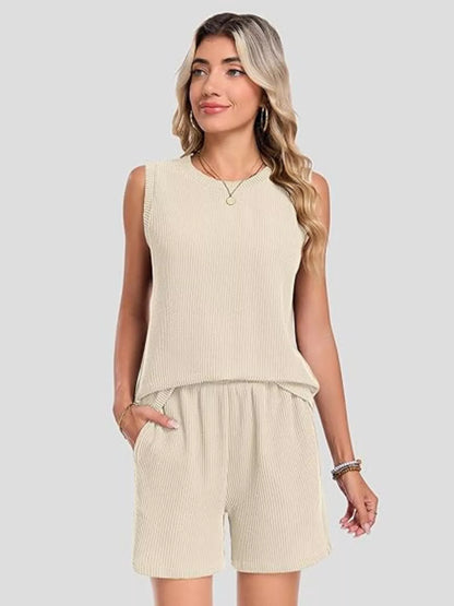 Casual Ribbed Knit Sleeveless Top and Shorts Set New Era Fashion LLc