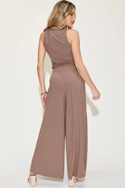 Basic Bae Full Size Ribbed Tank and Wide Leg Pants Set New Era Fashion LLc