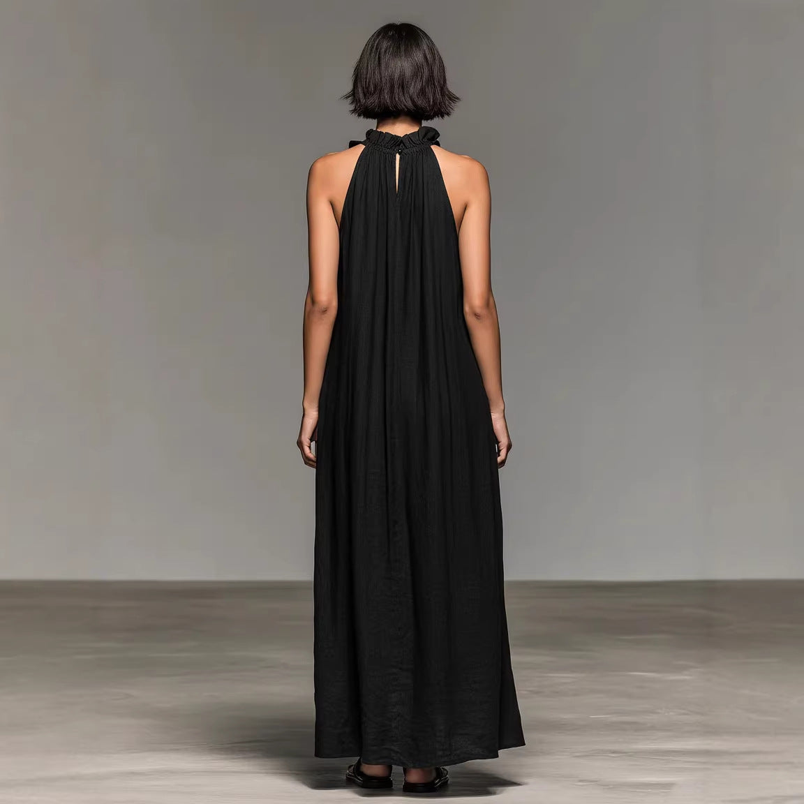 Women's Resort Ruffled Halterneck Sleeveless Open-Back Maxi Dress FitiqueFit