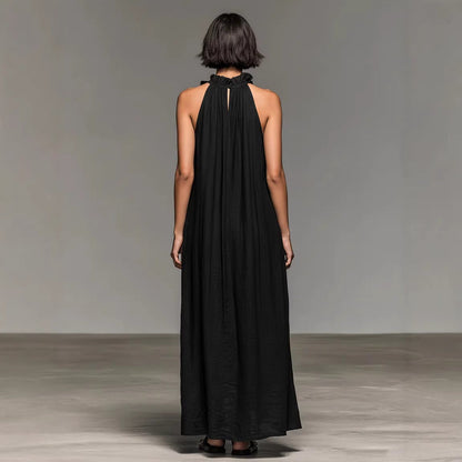 Women's Resort Ruffled Halterneck Sleeveless Open-Back Maxi Dress FitiqueFit