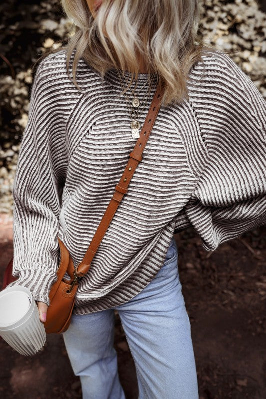 Stripe Ribbed Knit Boat Neck Sweater Shop Style & More | Fresh Looks, Everyday Deals & Free Shipping
