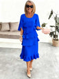 Patchwork Cake Midi Dress – Round Neck Short Sleeve Tiered Skirt FitiqueFit