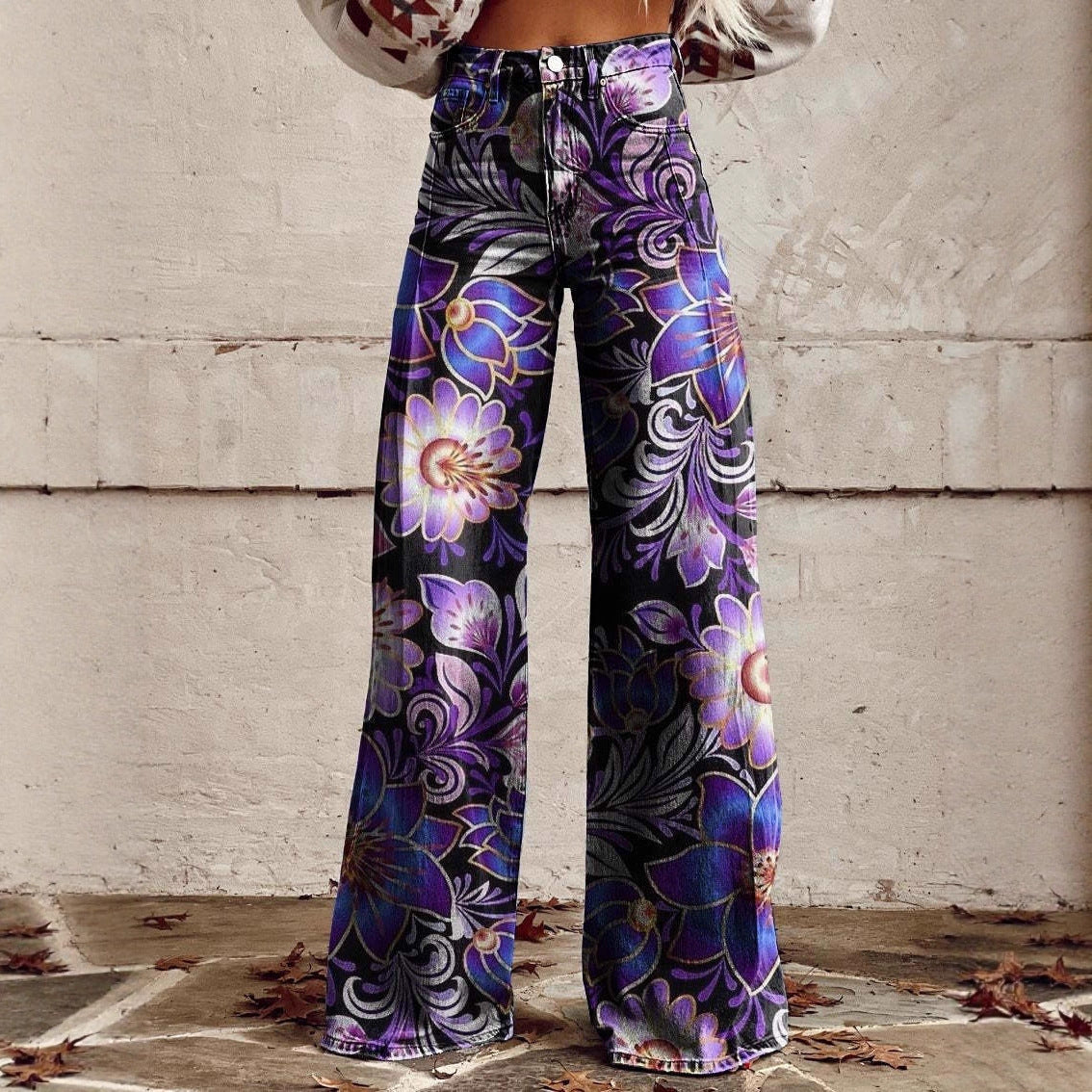 Women's Printed Flare Pants – Mid-Waist Full Length Plus Size FitiqueFit