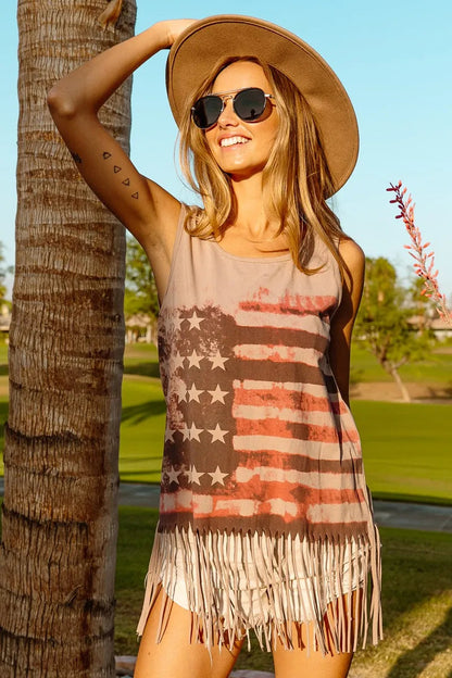 BiBi American Flag Print Knit Sleeveless Top West2East Surf