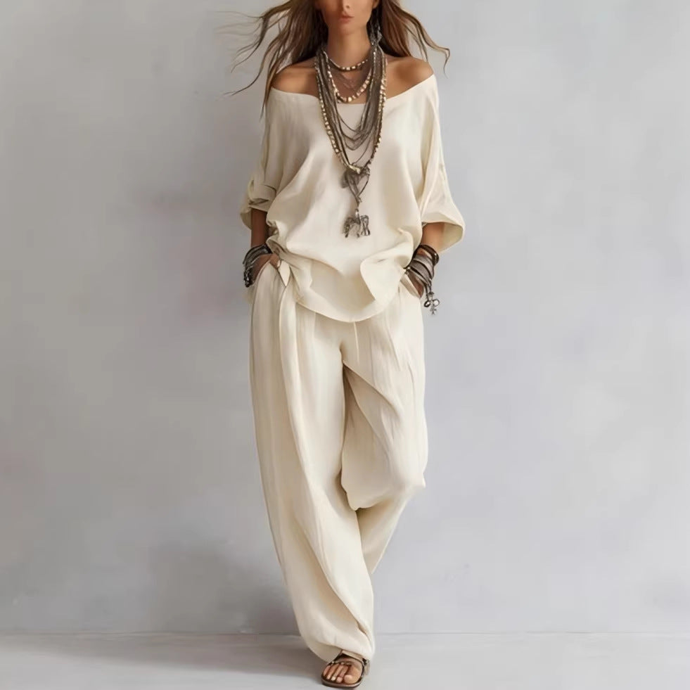 Chiffon Puff-Sleeve Top & Wide-Leg Pants Set – 15 Colors FitiqueFit