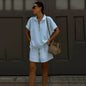 Women's Solid Color Sweatshirt Set – Casual 2-Piece Short Top & Pants FitiqueFit