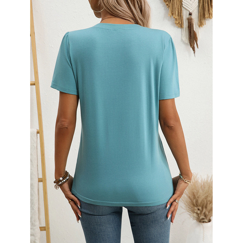 Women’s Notch V‑Neck Short‑Sleeve Tunic Top FitiqueFit