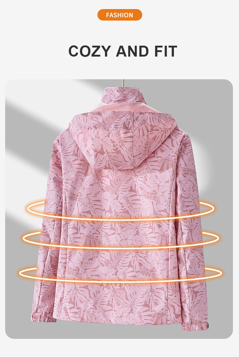 Women'S Outdoor Windbreaker Jacket | Casual Stand Collar, Non-Stretch Fabric, Random Print, Long Sleeve, Zipper Closure, Detachable Hood NovaCart