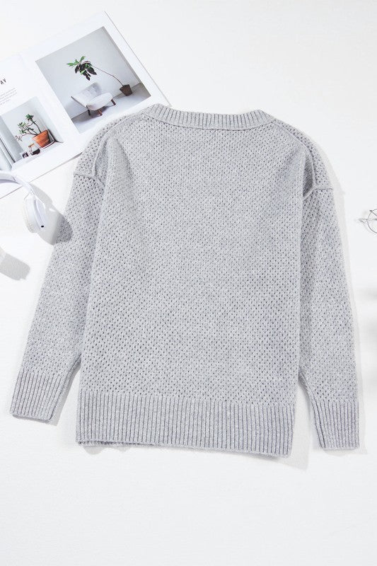 Solid Eyelet V-Neck Drop Shoulder Sweater Shop Style & More | Fresh Looks, Everyday Deals & Free Shipping