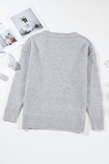 Solid Eyelet V-Neck Drop Shoulder Sweater Shop Style & More | Fresh Looks, Everyday Deals & Free Shipping